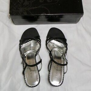 RAMPAGE BLACK WITH SILVER DRESSY DRESS SANDALS SHOES - OPEN TOE - SIZE 7 1/2 7.5